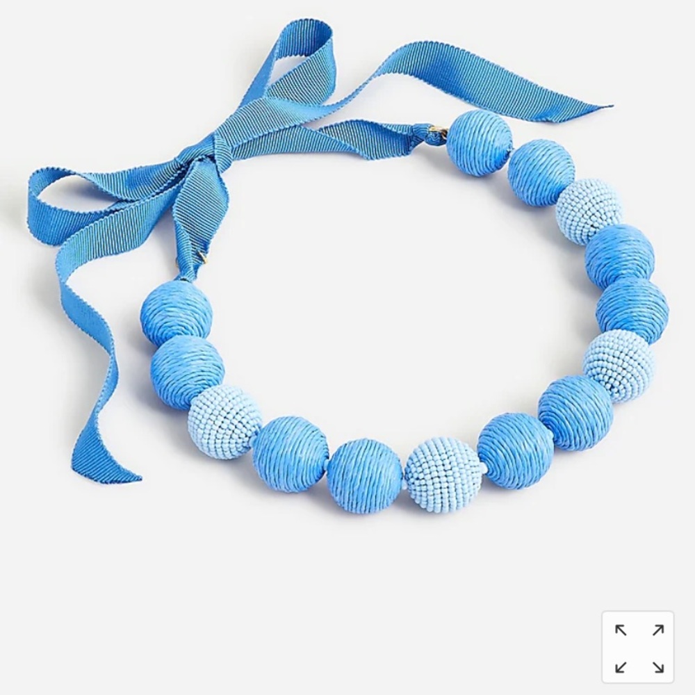J crew necklace Faux-raffia-and-bead gumball necklace color Bright Peri